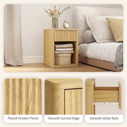 Nightstand With Drawer And Shelf, Modern Bedside Table Set Of 2, Oak Bedside Tables at Gallery Canada