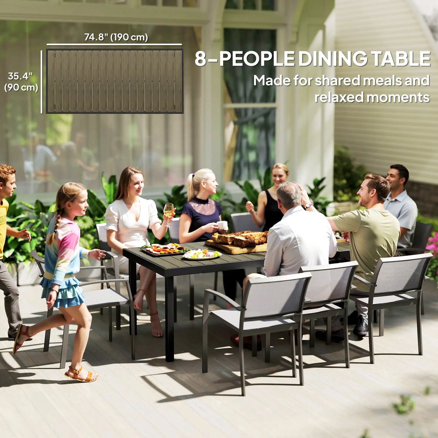 Rectangular Aluminum Patio Dining Table For 8, Natural Patio Dining Tables at Gallery Canada