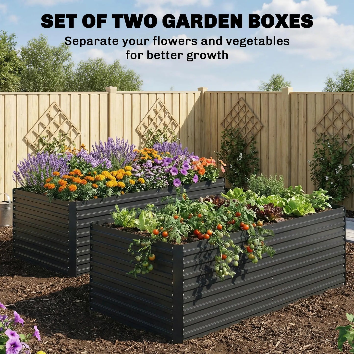 Galvanised Raised Garden Bed Set, 6 x 3 x 2 ft, Dark Grey Galvanized Planter Boxes at Gallery Canada