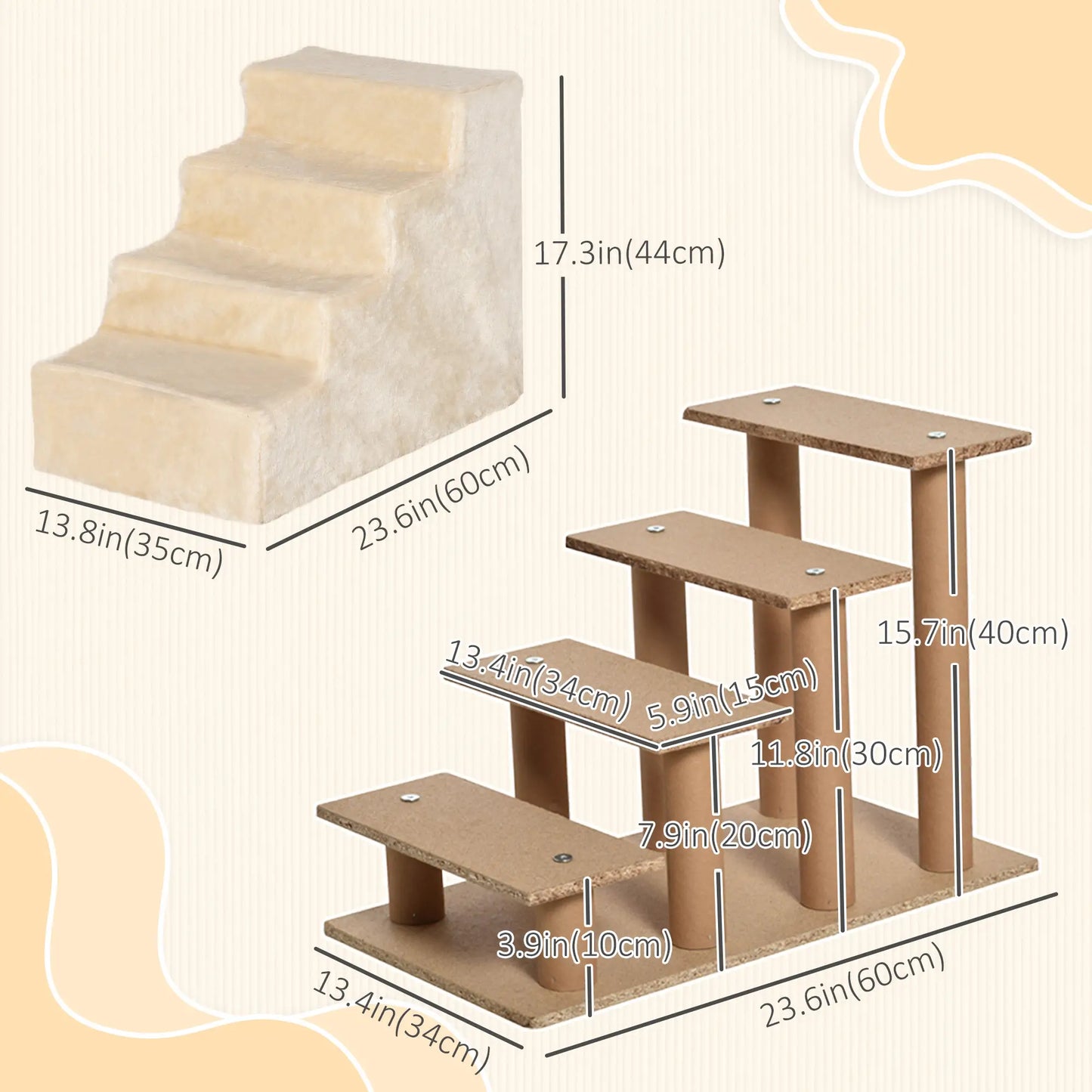 4-Step Dog Ramp for Sofa, Bed, Couch, Removable Cover, Beige Dog Stairs at Gallery Canada