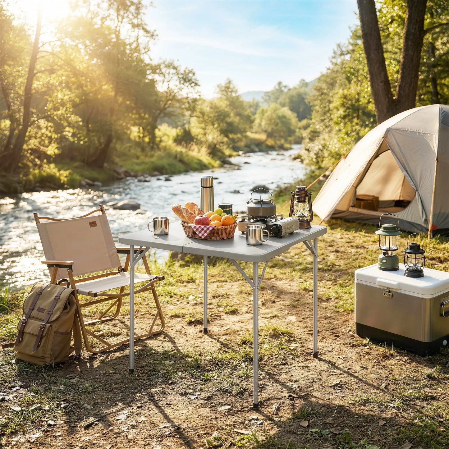 Folding Picnic Table, Heavy Duty Camping Table 34" x 34", Grey Picnic Tables & Camping Chairs at Gallery Canada