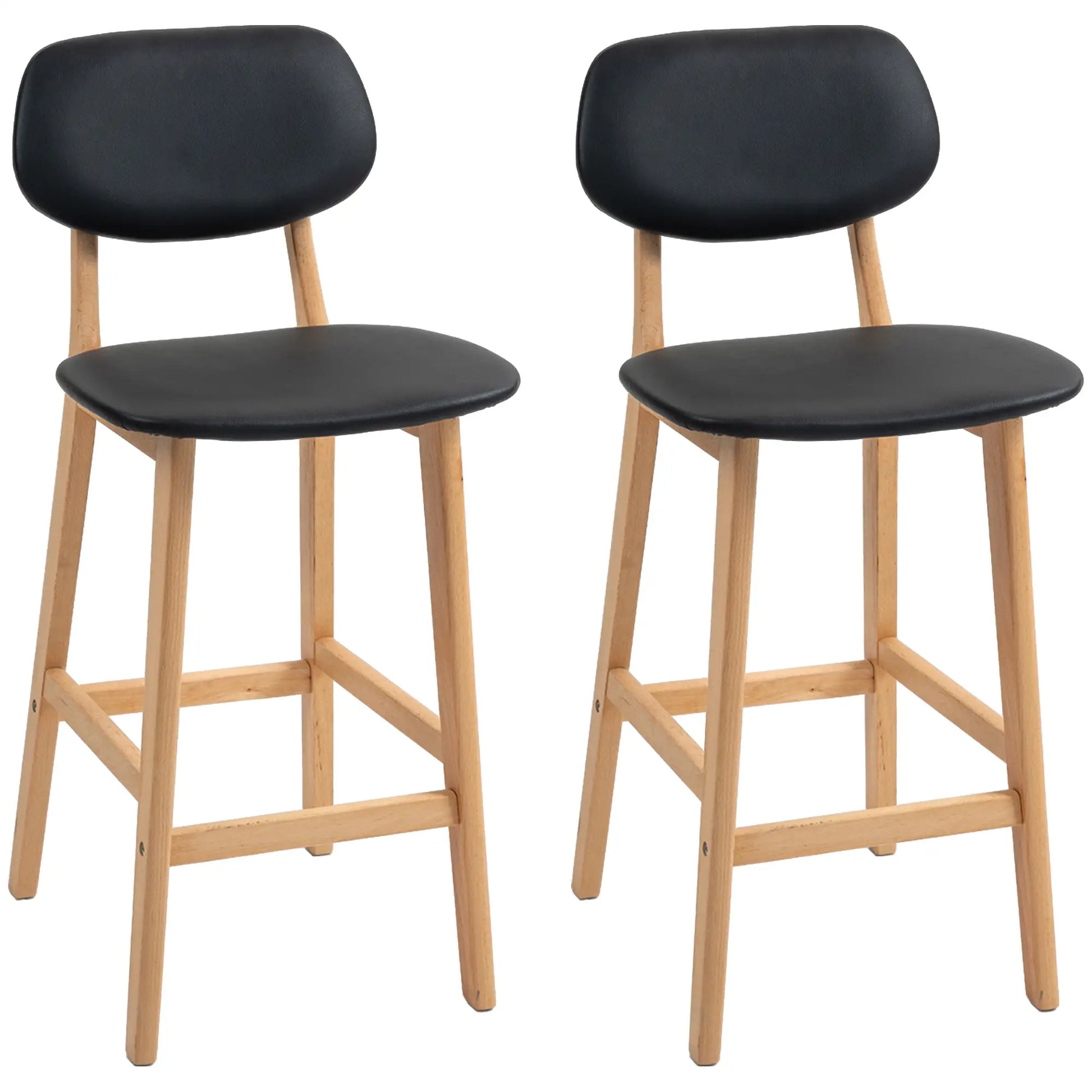 PU Leather Bar Stools Set of 2, Counter Height, Natural and Black, Black Bar Stools at Gallery Canada