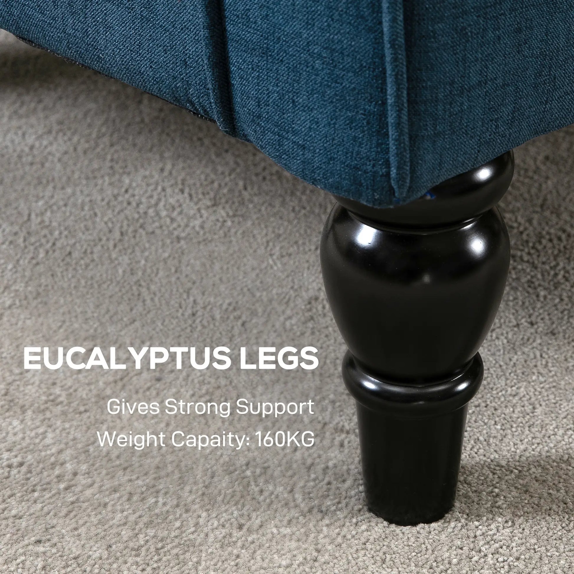 Fabric Accent Chair, Button Tufted Armchair, Upholstered with Wood Legs, Blue Single Sofas at Gallery Canada