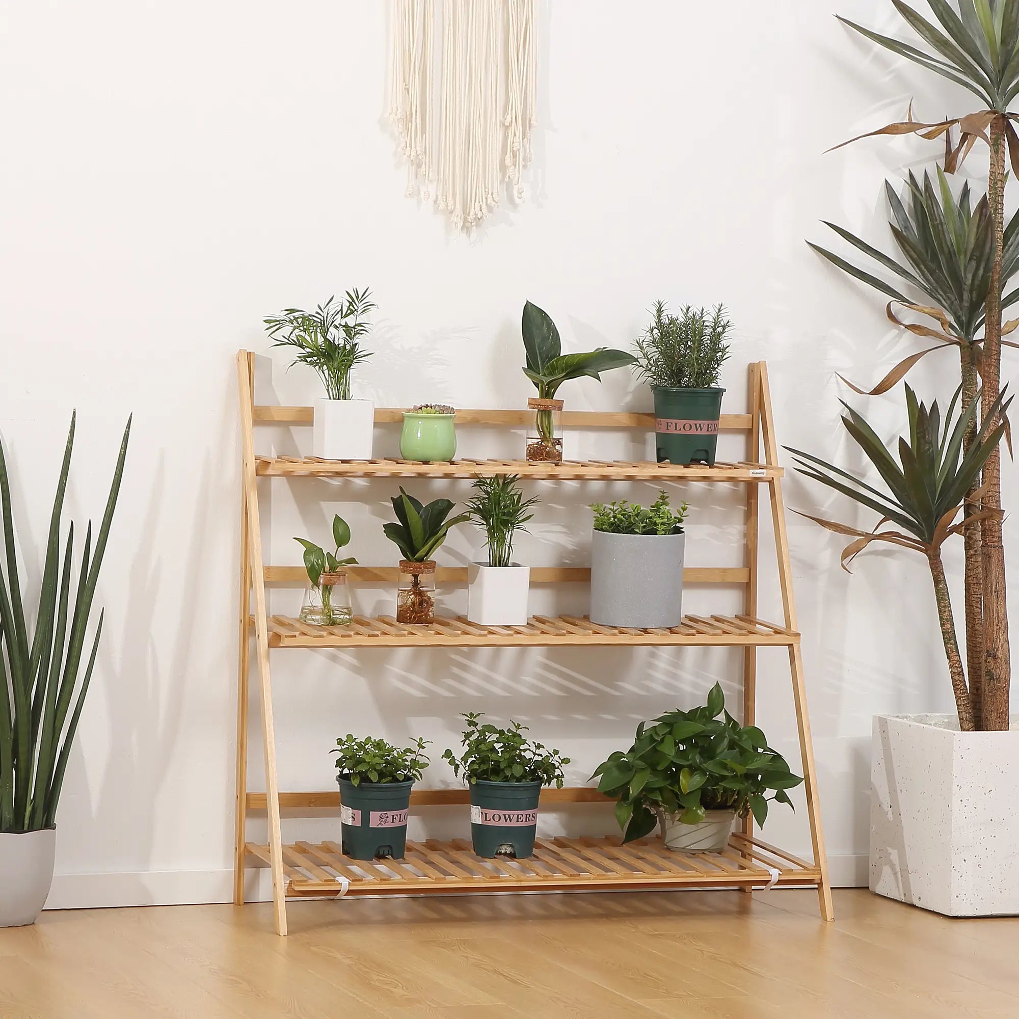 3-Tier Plant Stand, Bamboo Display Shelf, 98x37x96.5cm, Natural Plant Stands at Gallery Canada