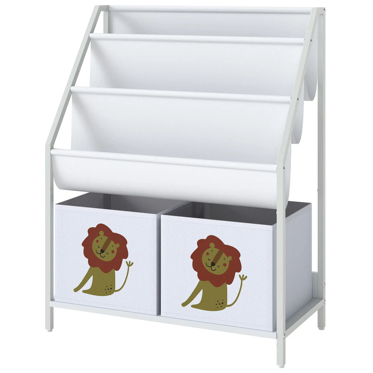 3-Tier Sling Bookshelf With Toy Storage, Montessori Organizer Baby & Kids Storage White at Gallery Canada