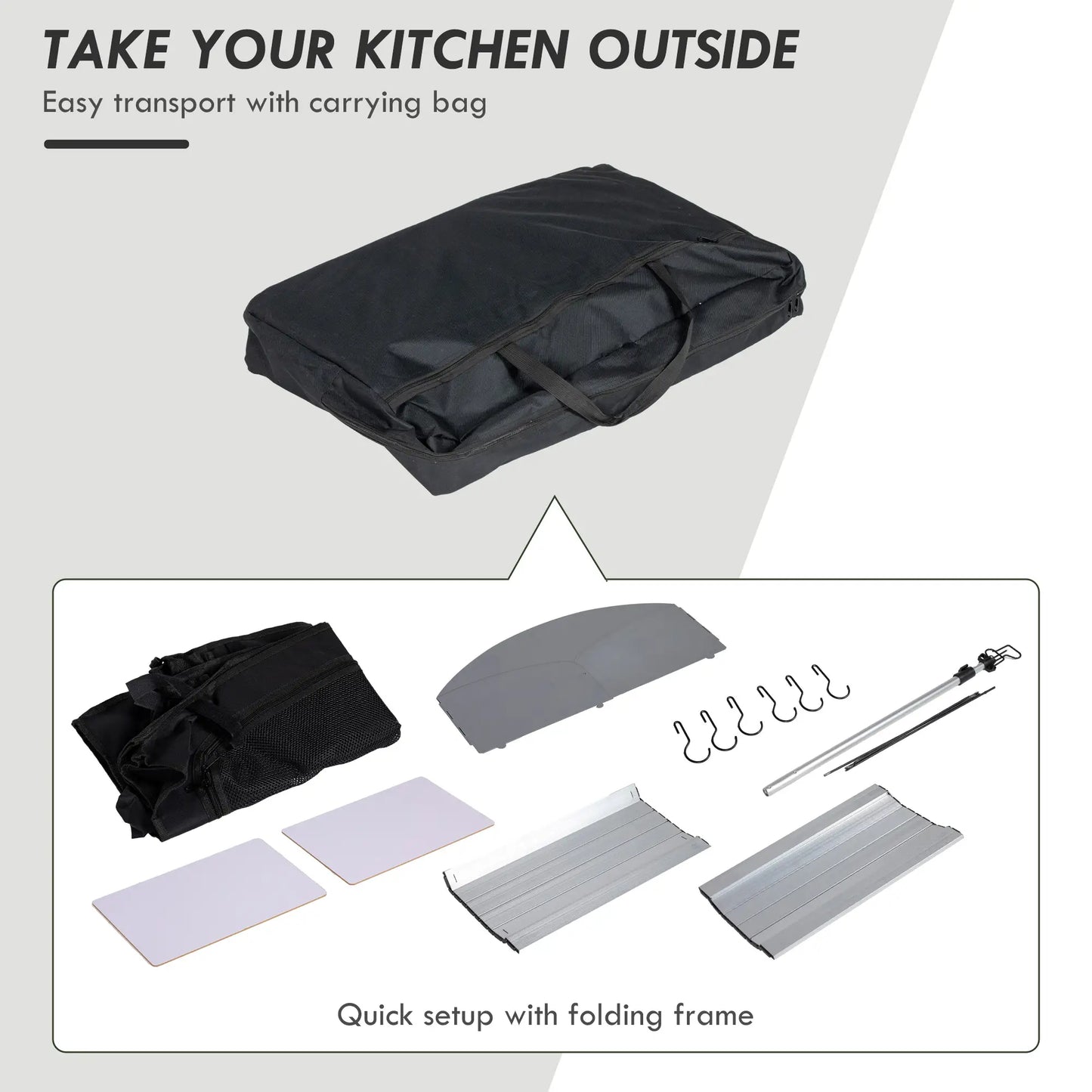 Camping Kitchen Table, Aluminum Folding with Storage, Silver Picnic Tables & Camping Chairs at Gallery Canada
