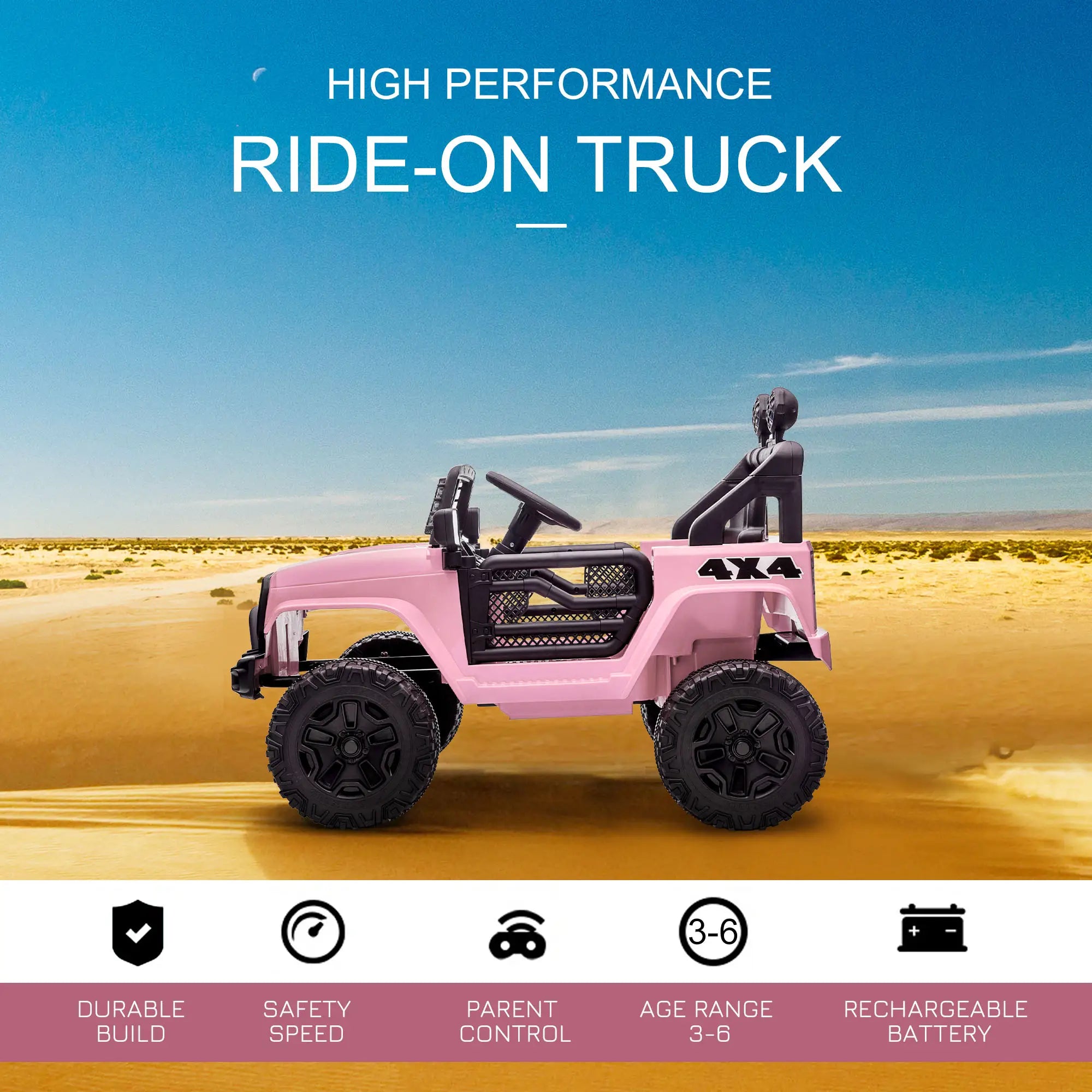 12V Electric Truck, Off Road Remote Control, Adjustable Speed, Ride on Car, Pink Electric Toy Cars at Gallery Canada