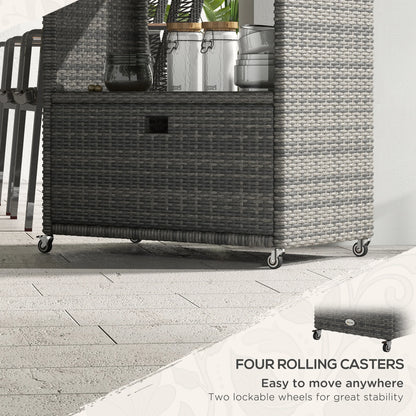 PE Wicker Serving Cart, 2-Tier Shelf, Outdoor Wheeled Rattan Cart, Grey Patio Dinning Tables at Gallery Canada