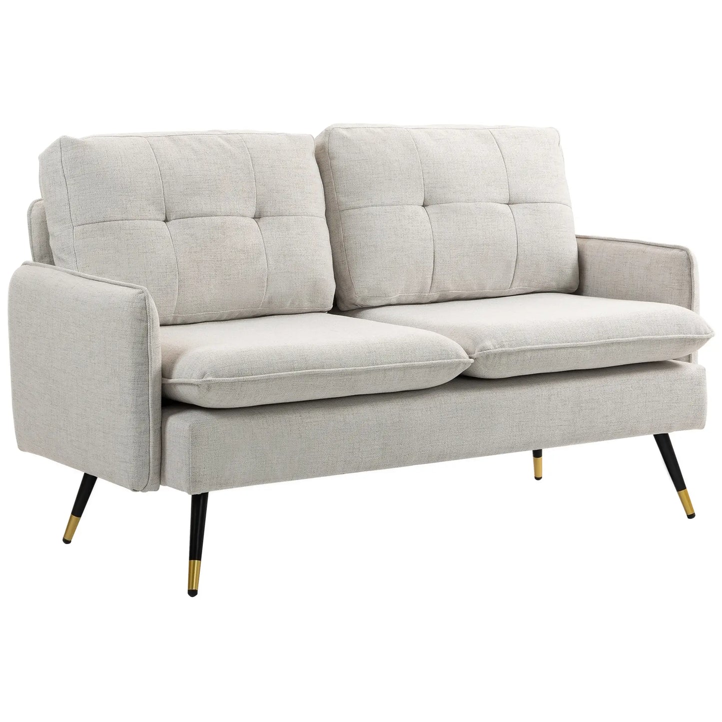 55" Loveseat, Fabric Sofa, Button Tufted Back, Steel Legs, Cream White 2-Seater Sofas Cream at Gallery Canada