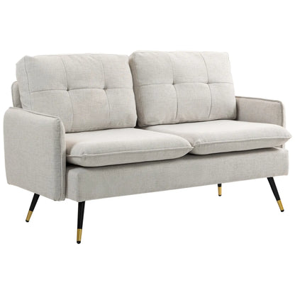 55" Loveseat, Fabric Sofa, Button Tufted Back, Steel Legs, Cream White 2-Seater Sofas Cream at Gallery Canada