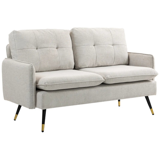55" Loveseat, Fabric Sofa, Button Tufted Back, Steel Legs, Cream White 2-Seater Sofas Cream at Gallery Canada