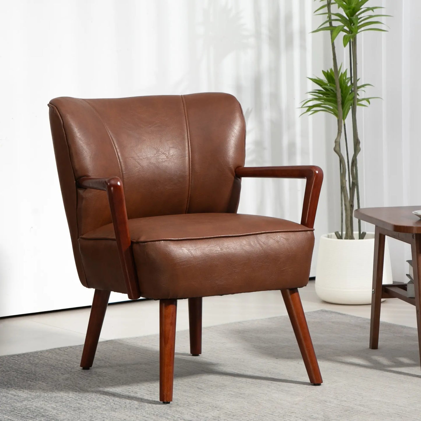 Modern Accent Chair, Faux Leather Upholstered, Wood Legs, Brown Accent Chairs at Gallery Canada