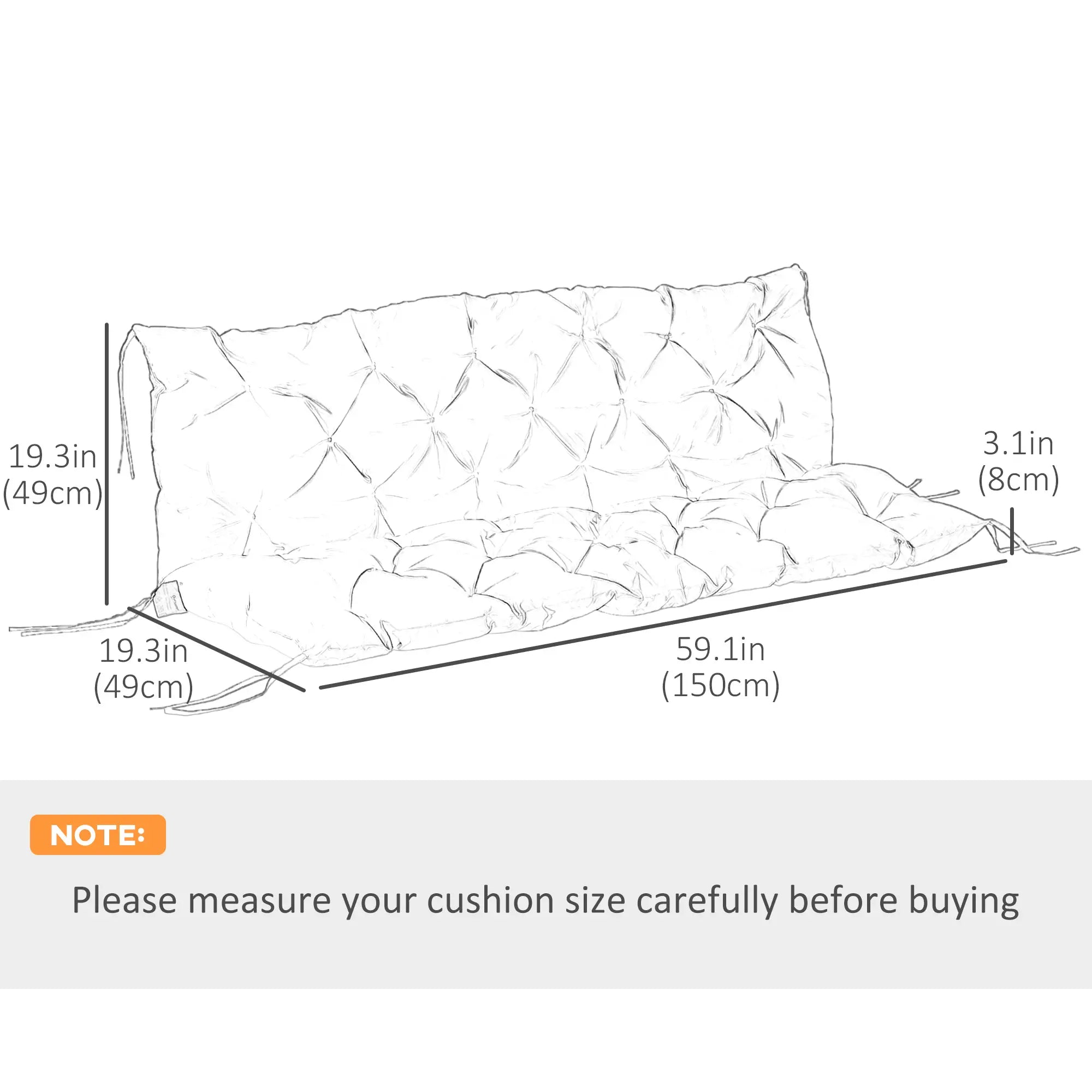 Porch Swing Cushion, Garden Bench Cushion with Backrest, Non-Slip 3-Seater, 59.1
