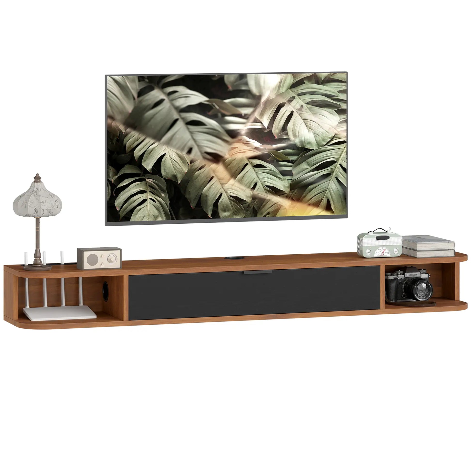 55 Inch Floating TV Stand, Wall Mounted Media Console, Walnut TV Stands at Gallery Canada