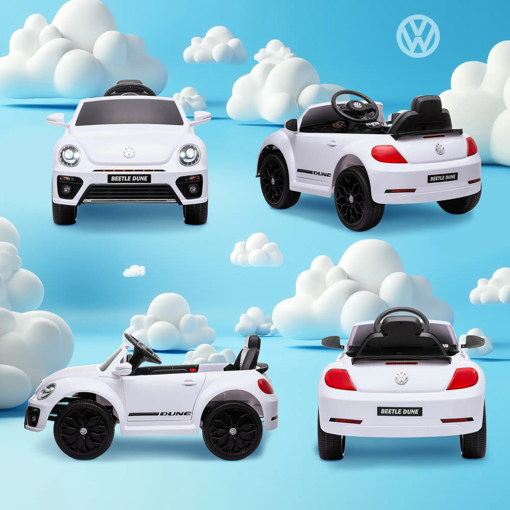 12V Volkswagen Beetle Kids Electric Car, Remote Control, White Electric Toy Cars at Gallery Canada