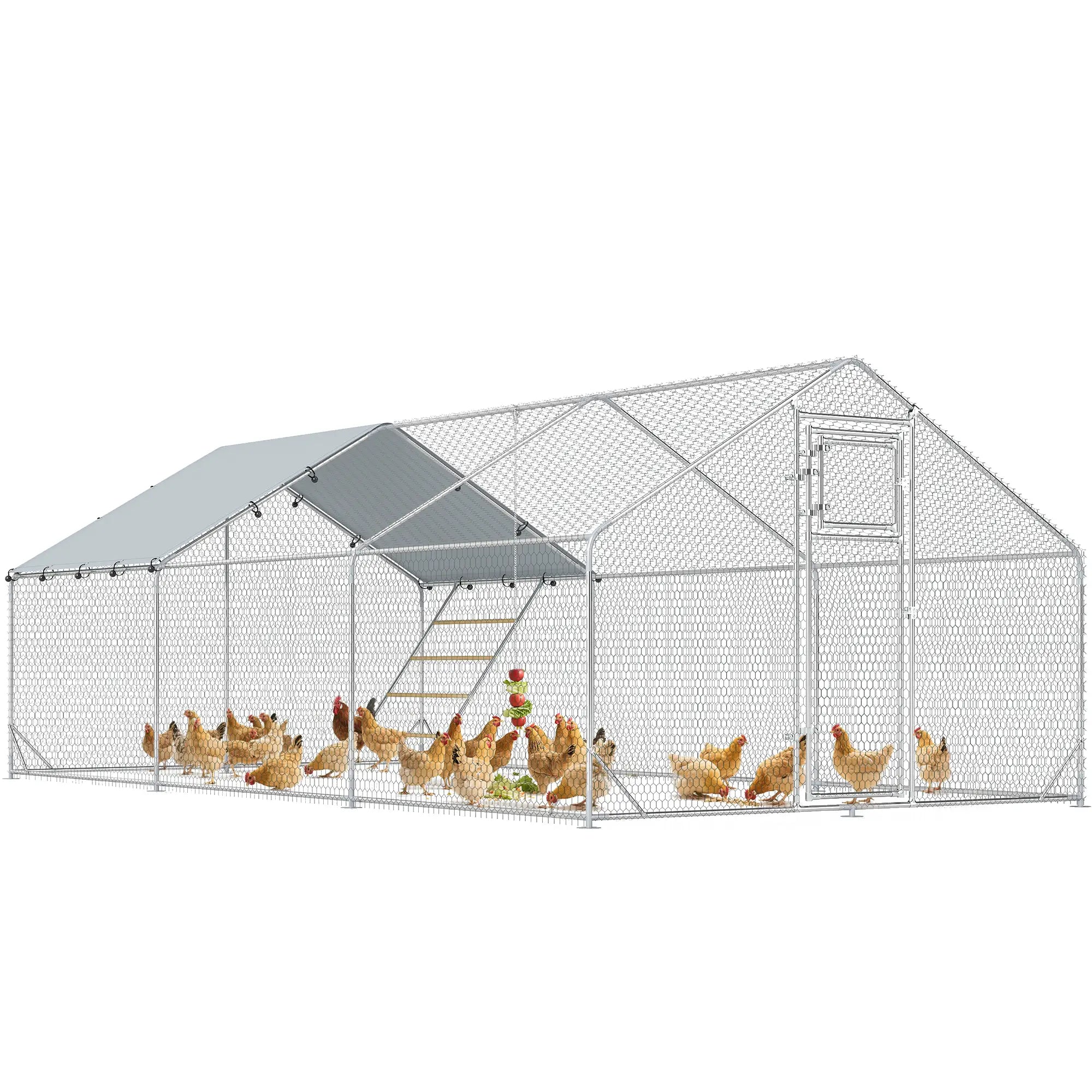 Large Metal Chicken Run, Waterproof UV-Resistant Cover, Feeding Door, Hanging Feeder, Perch, 18-24 Chickens Chicken Coops at Gallery Canada