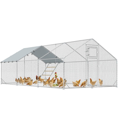 Large Metal Chicken Run, Waterproof UV-Resistant Cover, Feeding Door, Hanging Feeder, Perch, 18-24 Chickens Chicken Coops at Gallery Canada
