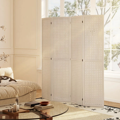 5.6 Ft. Tall 4-Panel Room Divider, Pegboard Privacy Screen, White Room Dividers at Gallery Canada