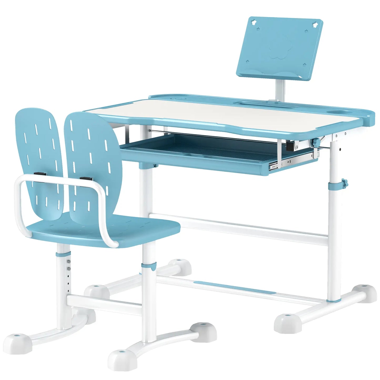 Adjustable Kids Desk and Chair Set, Tilt Desktop, Large Board, Drawer, Blue Kids Desk Sets Blue, White at Gallery Canada