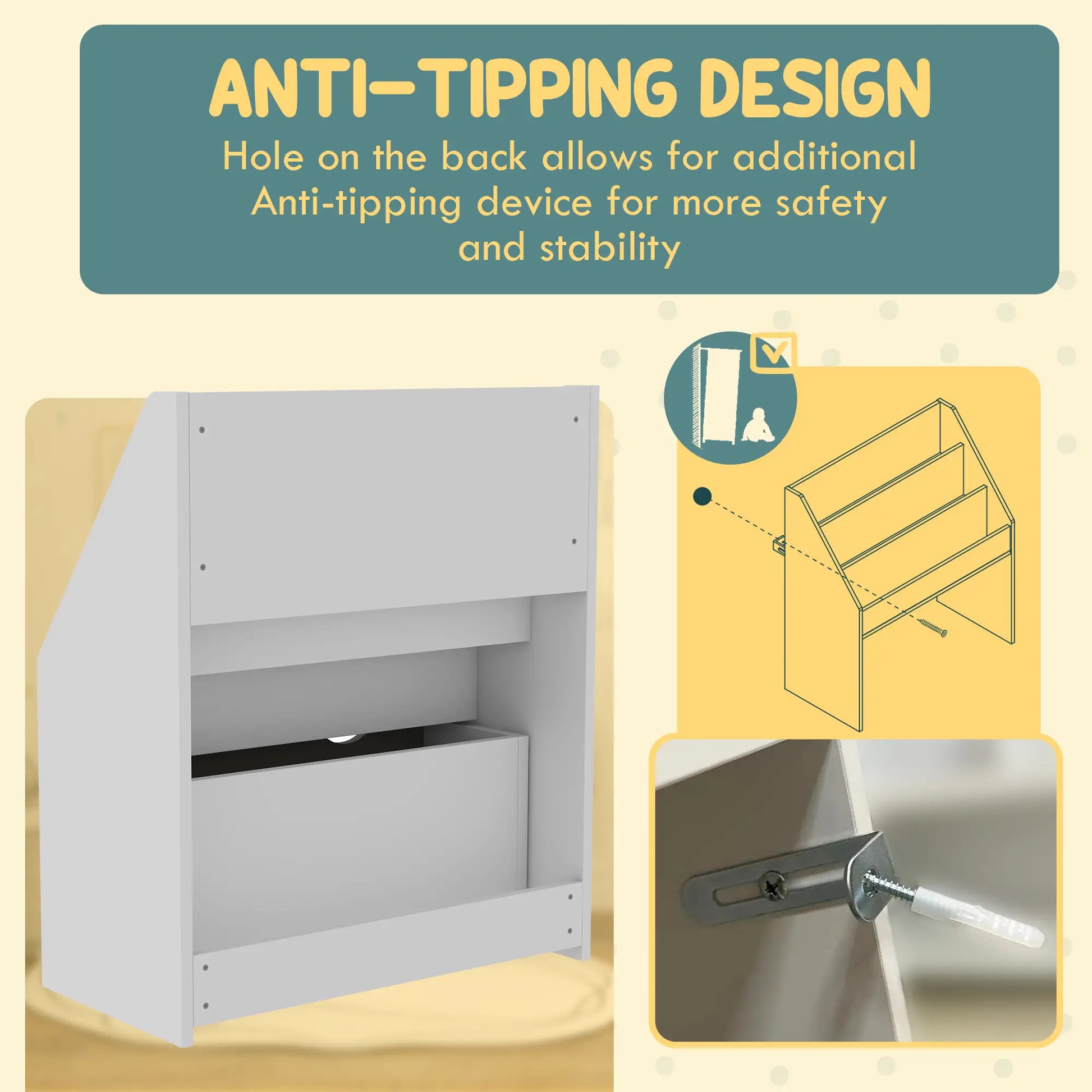 Kids Bookshelf, 3 Tier Display Shelves with Drawer, Grey Baby & Kids Storage at Gallery Canada