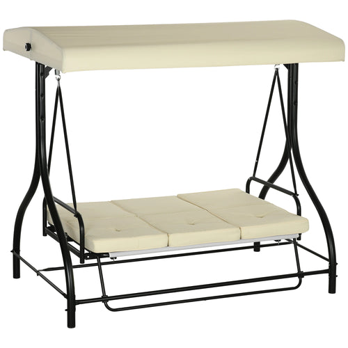 Convertible Patio Swing Bed with Canopy, 3 Seater, Beige