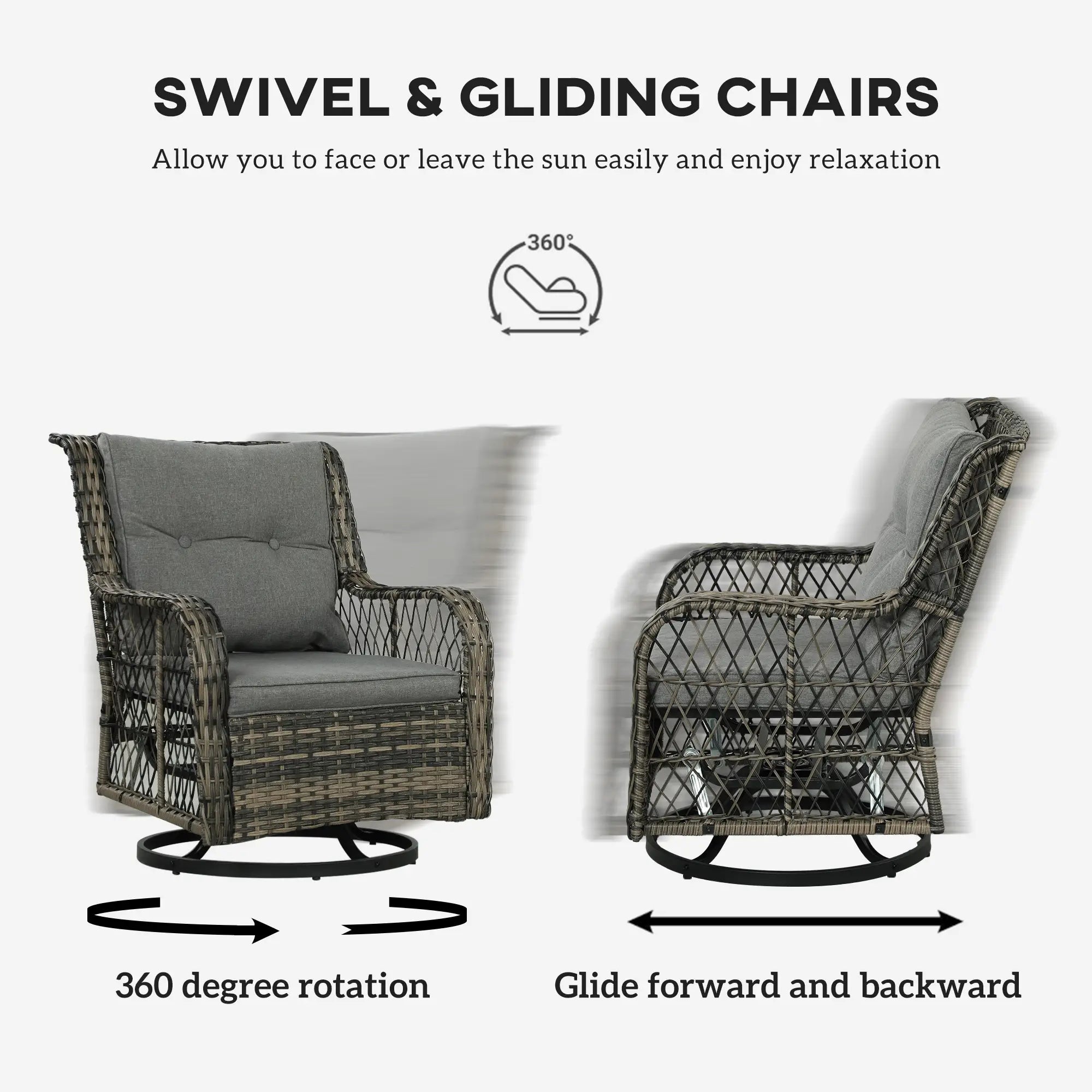3 Piece Outdoor Bistro Set, Wicker Swivel Glider Chairs, Grey Bistro Sets at Gallery Canada
