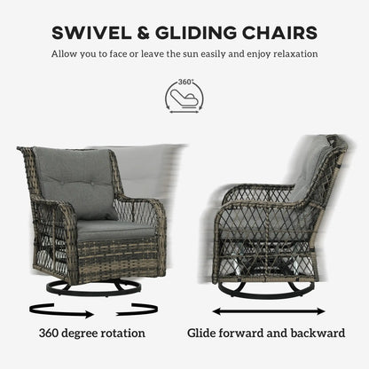 3 Piece Outdoor Bistro Set, Wicker Swivel Glider Chairs, Grey Bistro Sets at Gallery Canada