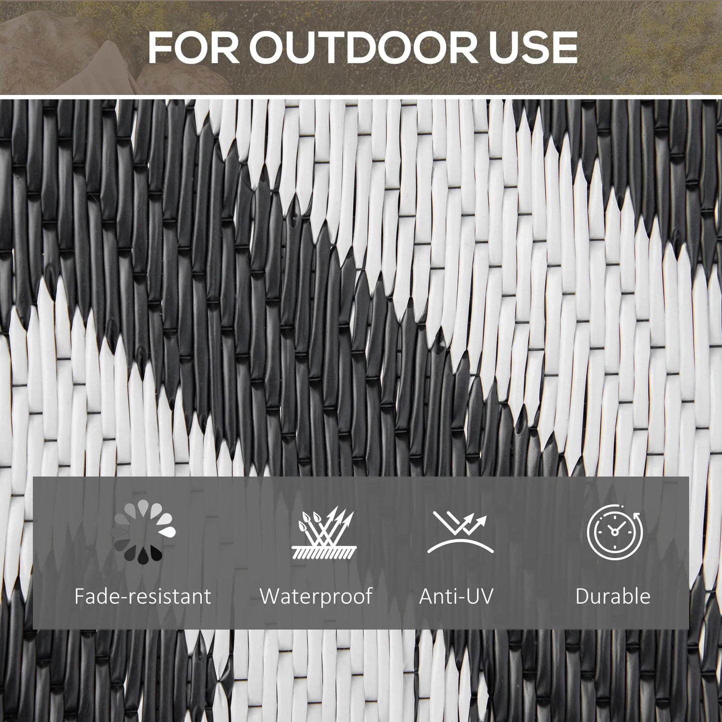 Reversible Outdoor RV Rug, Patio Floor Mat, 5' x 8', Black & White Garden Decor at Gallery Canada