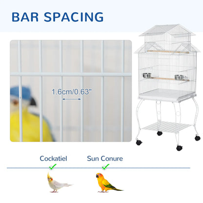 53.9'' Large Rolling Bird Cage with Stand, Shelf, Perch, White Bird Cages at Gallery Canada