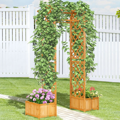 7.7FT Garden Arch, 2 Foldable Planter Boxes, Wooden Trellis Arbor, Brown Garden Arches at Gallery Canada