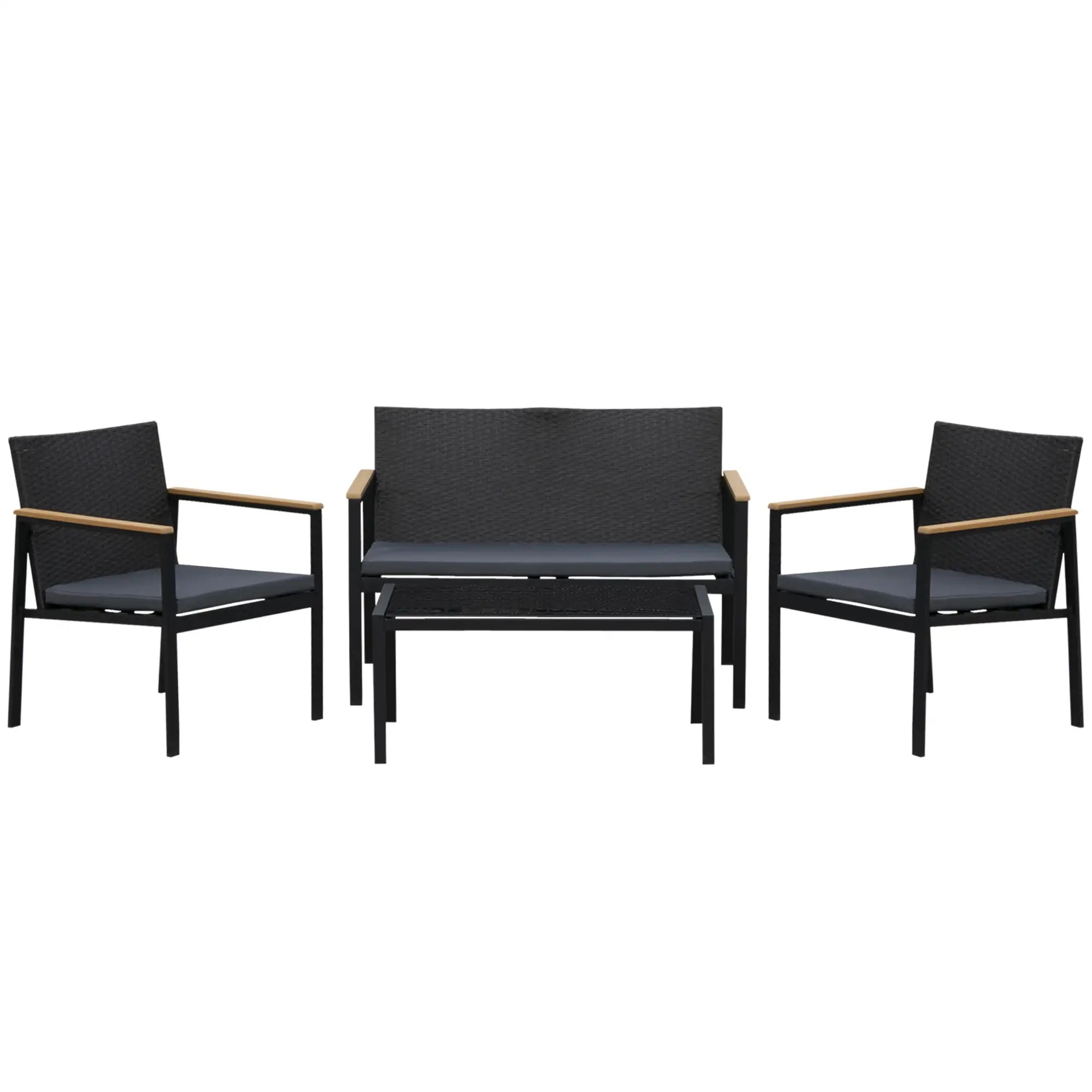 4-Piece Wicker Patio Set, Outdoor Rattan Chairs, Loveseat, Glass Table, Black Patio Furniture Sets at Gallery Canada