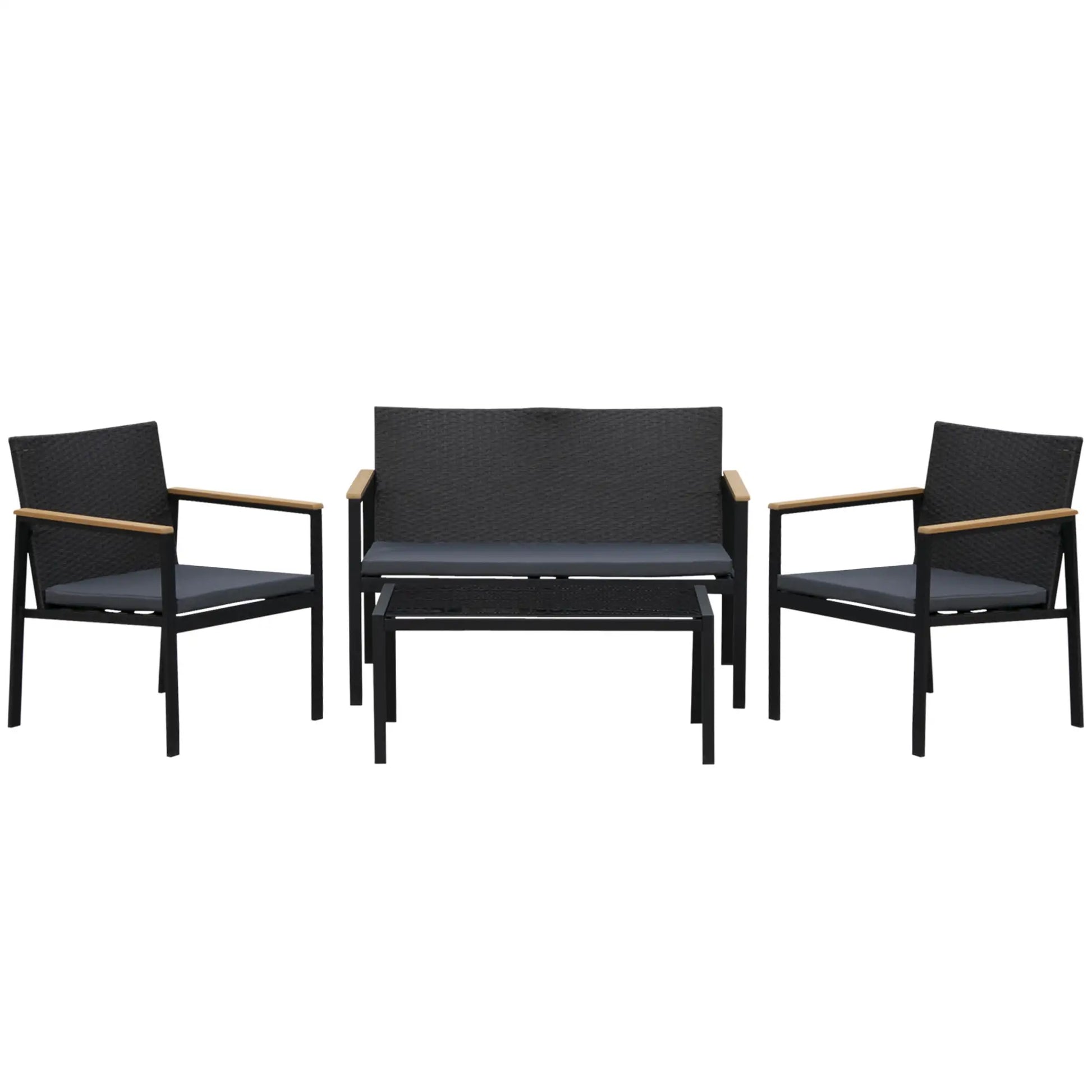 4-Piece Wicker Patio Set, Outdoor Rattan Chairs, Loveseat, Glass Table, Black Patio Furniture Sets at Gallery Canada
