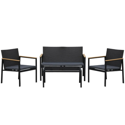4-Piece Wicker Patio Set, Outdoor Rattan Chairs, Loveseat, Glass Table, Black Patio Furniture Sets at Gallery Canada