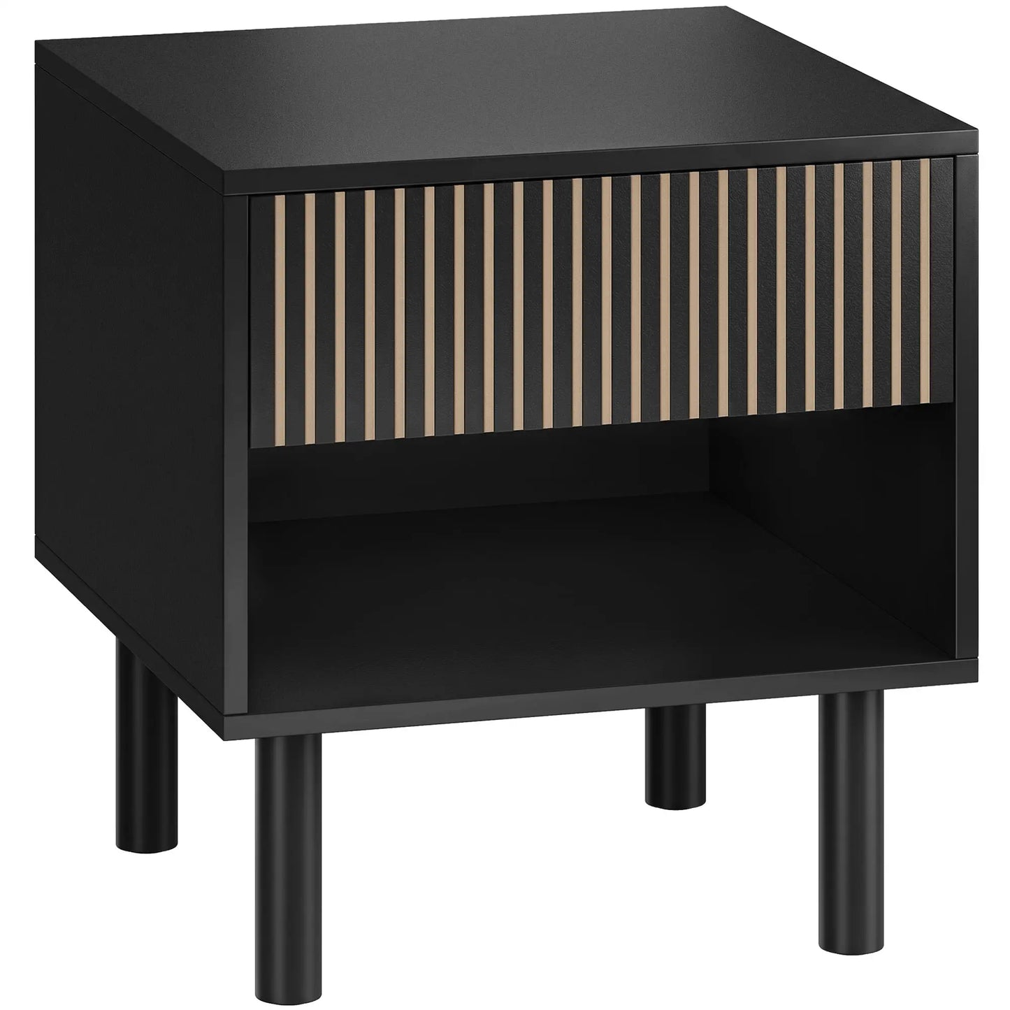 Modern Bedside Table with Drawer and Open Shelf, Sofa Side Table for Bedroom Living Room, Black Bedside Tables at Gallery Canada