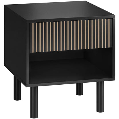 Modern Bedside Table with Drawer and Open Shelf, Sofa Side Table for Bedroom Living Room, Black Bedside Tables at Gallery Canada
