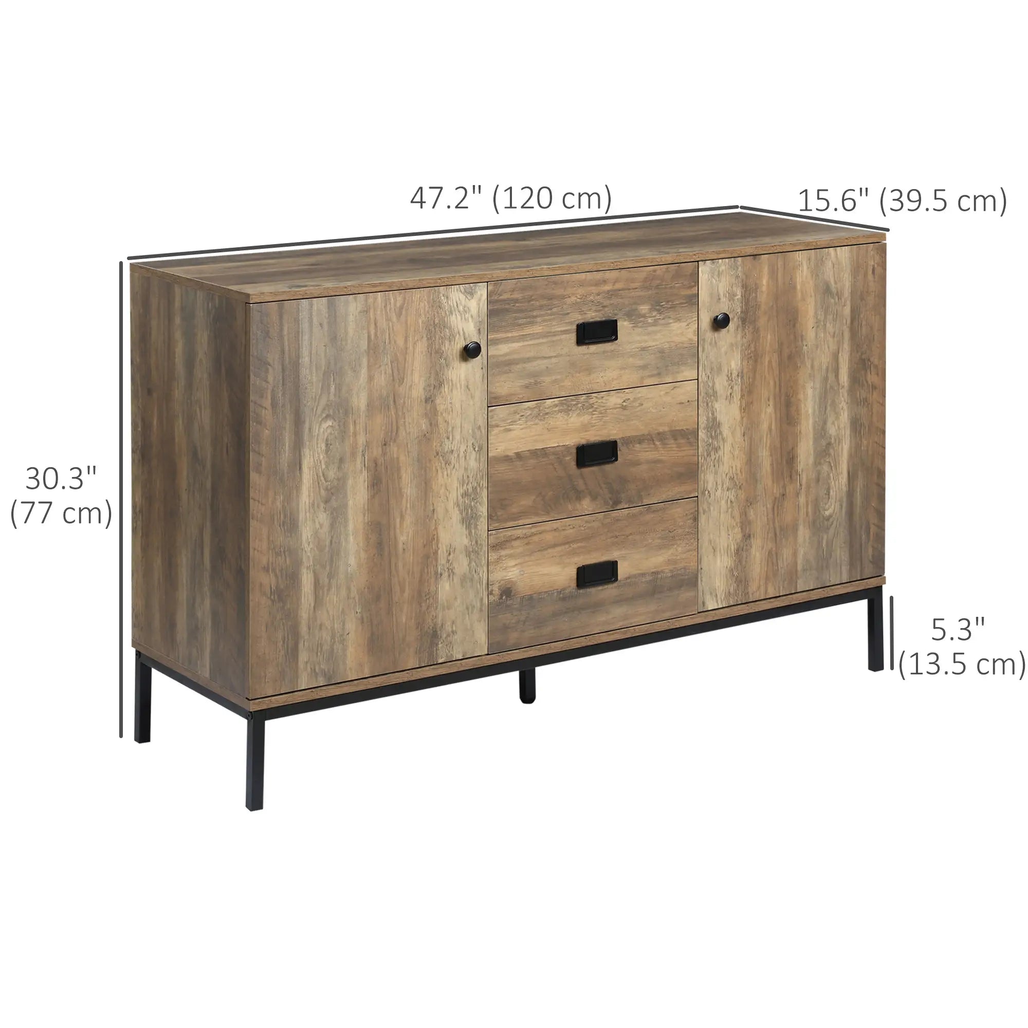 Industrial Sideboard Cabinet, 2 Doors, 3 Drawers, Shelves, Brown Bar Cabinets at Gallery Canada