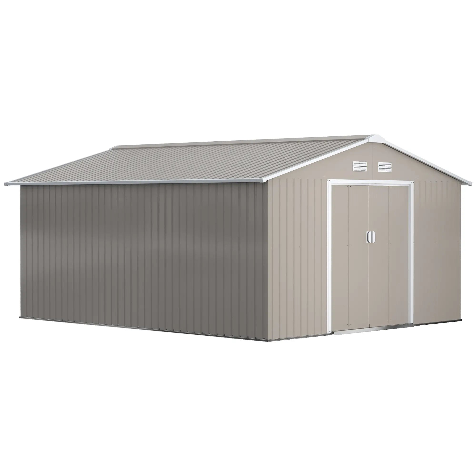 11' x 13' Garden Storage Shed, Double Sliding Door, 4 Vents, Light Grey Sheds at Gallery Canada