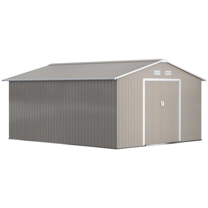 11' x 13' Garden Storage Shed, Double Sliding Door, 4 Vents, Light Grey Sheds at Gallery Canada