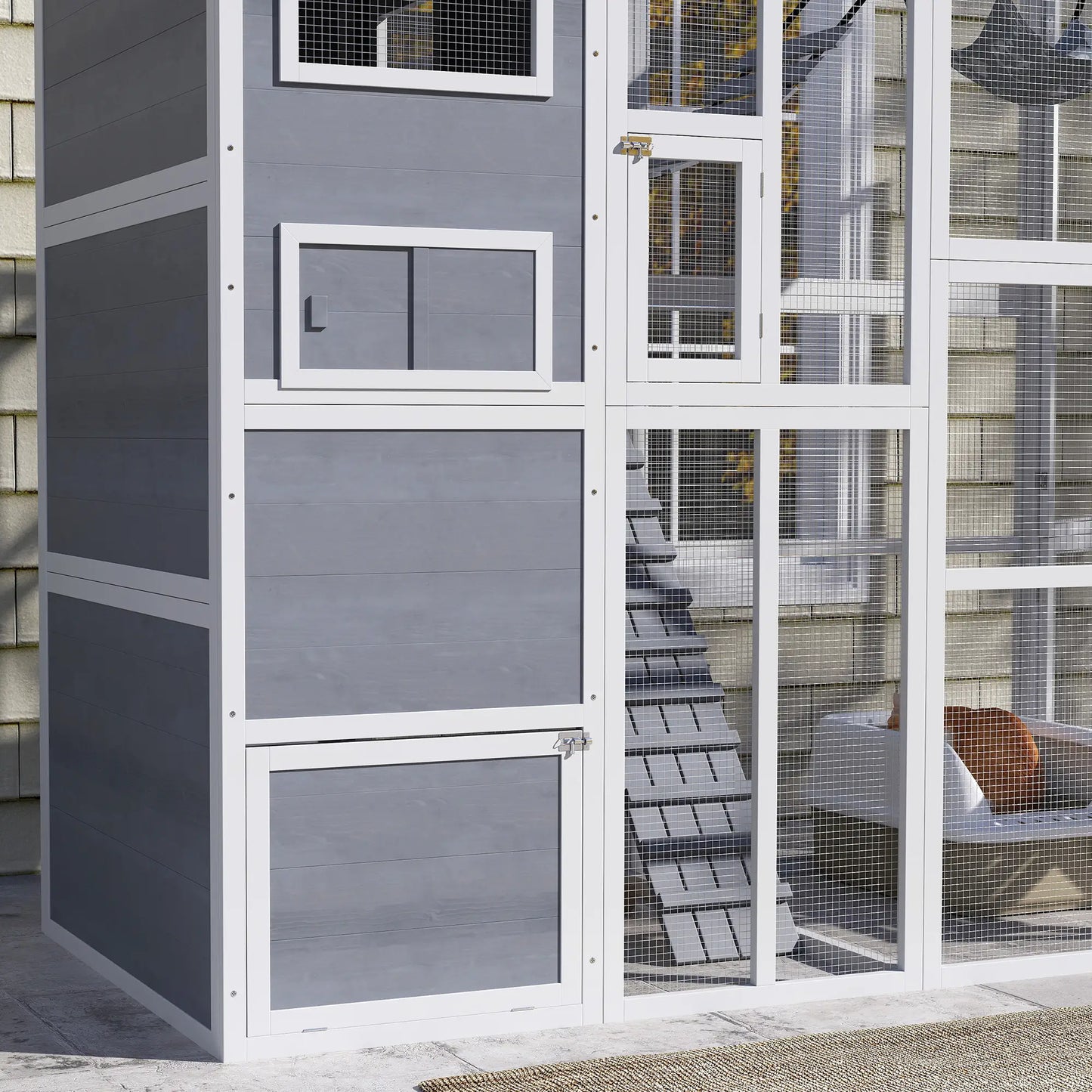 76" Catio Outdoor Cat Enclosure with Condo, Platforms, Grey Outdoor Cat Enclosures at Gallery Canada
