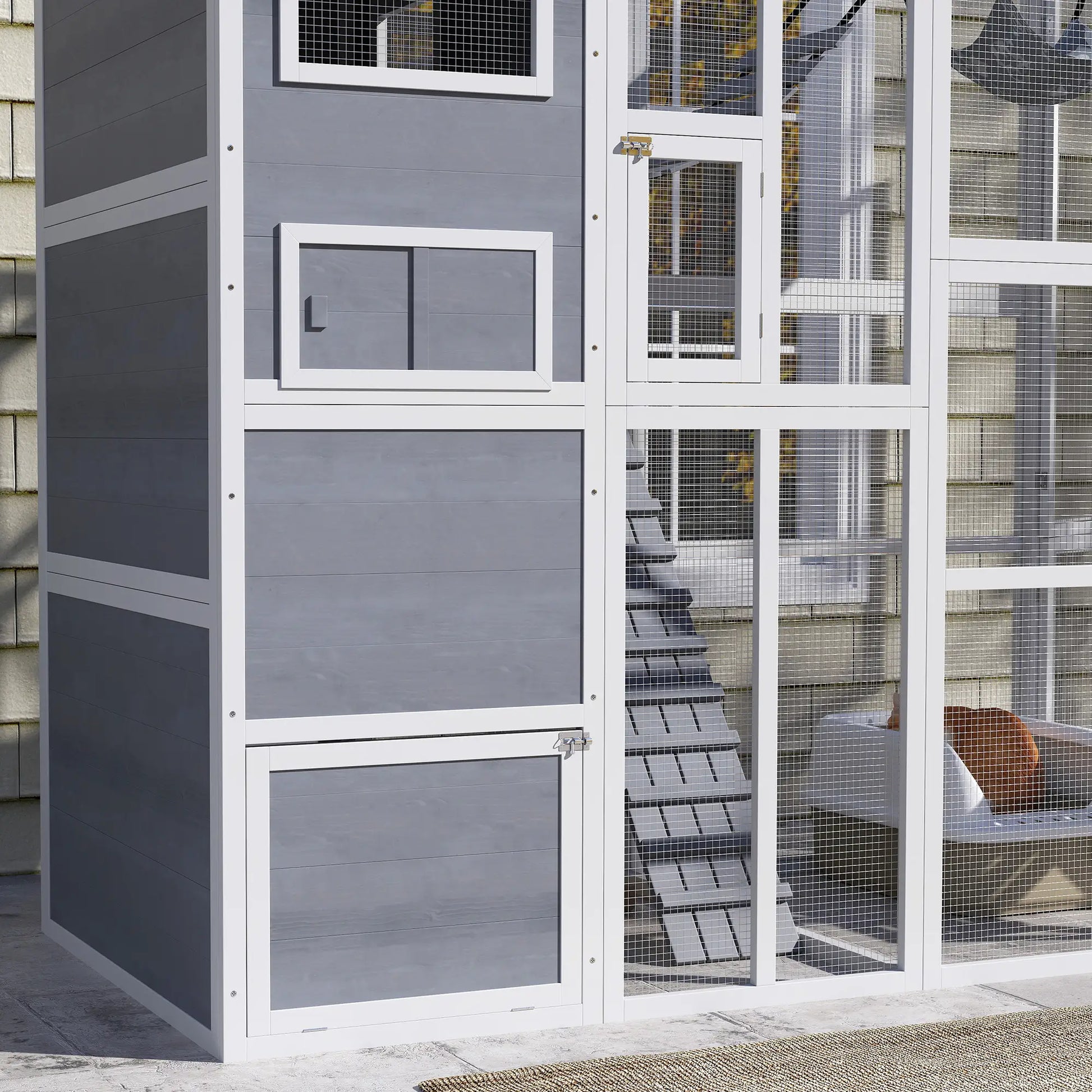 76" Catio Outdoor Cat Enclosure with Condo, Platforms, Grey Outdoor Cat Enclosures at Gallery Canada