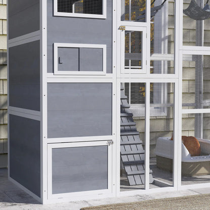 76" Catio Outdoor Cat Enclosure with Condo, Platforms, Grey Outdoor Cat Enclosures at Gallery Canada