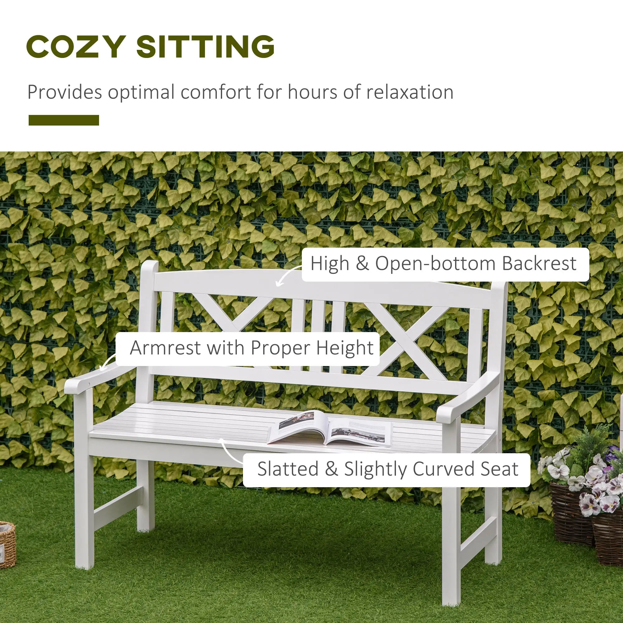 2-Seater Wooden Garden Bench, 4FT Outdoor Patio Loveseat, White Outdoor Benches at Gallery Canada