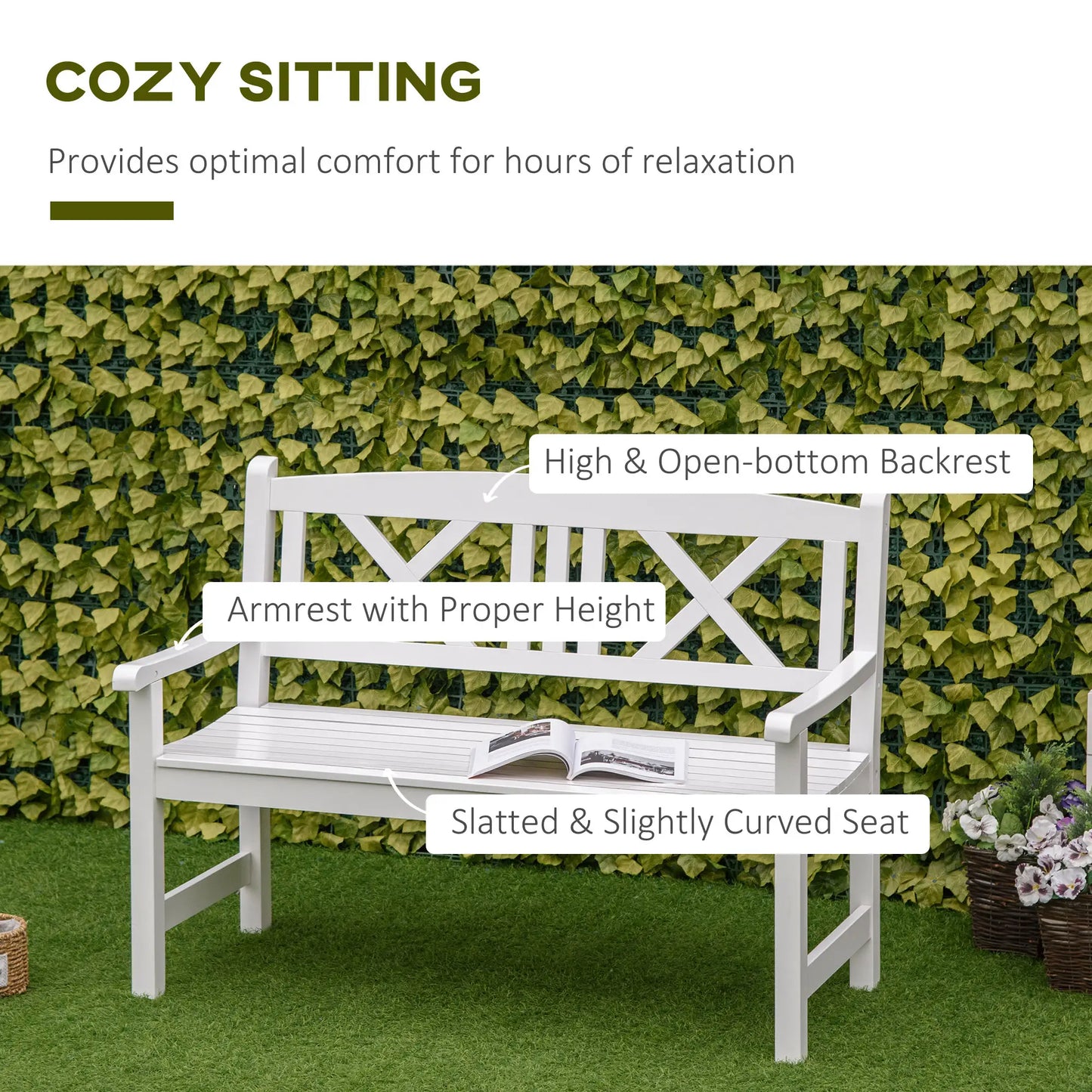 2-Seater Wooden Garden Bench, 4FT Outdoor Patio Loveseat, White Outdoor Benches at Gallery Canada