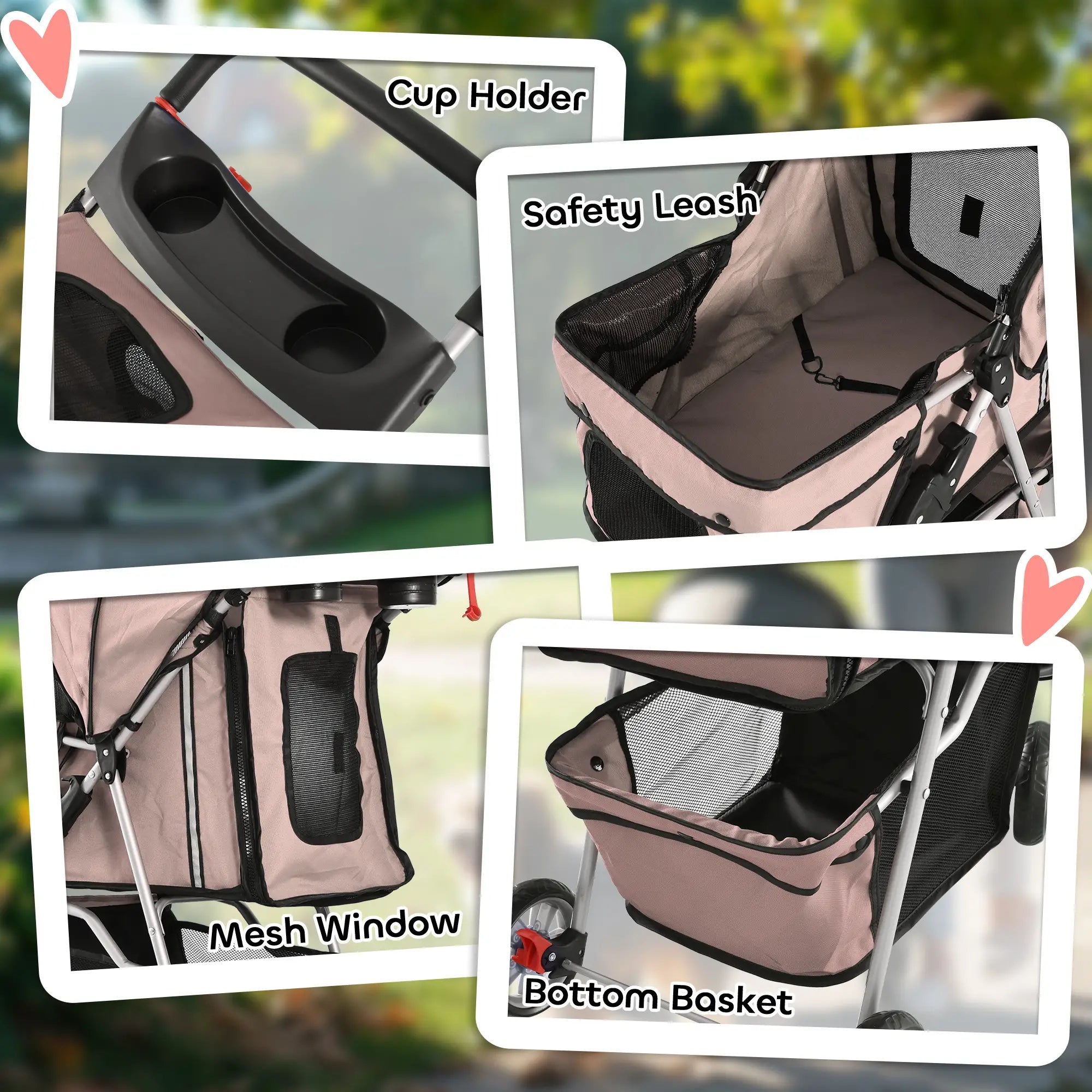 4 Wheel Dog Pet Stroller, Folding Sunshade Canopy, Brake, Safety Leash, Cup Holder, Brown Dog Bike Trailers & Strollers at Gallery Canada