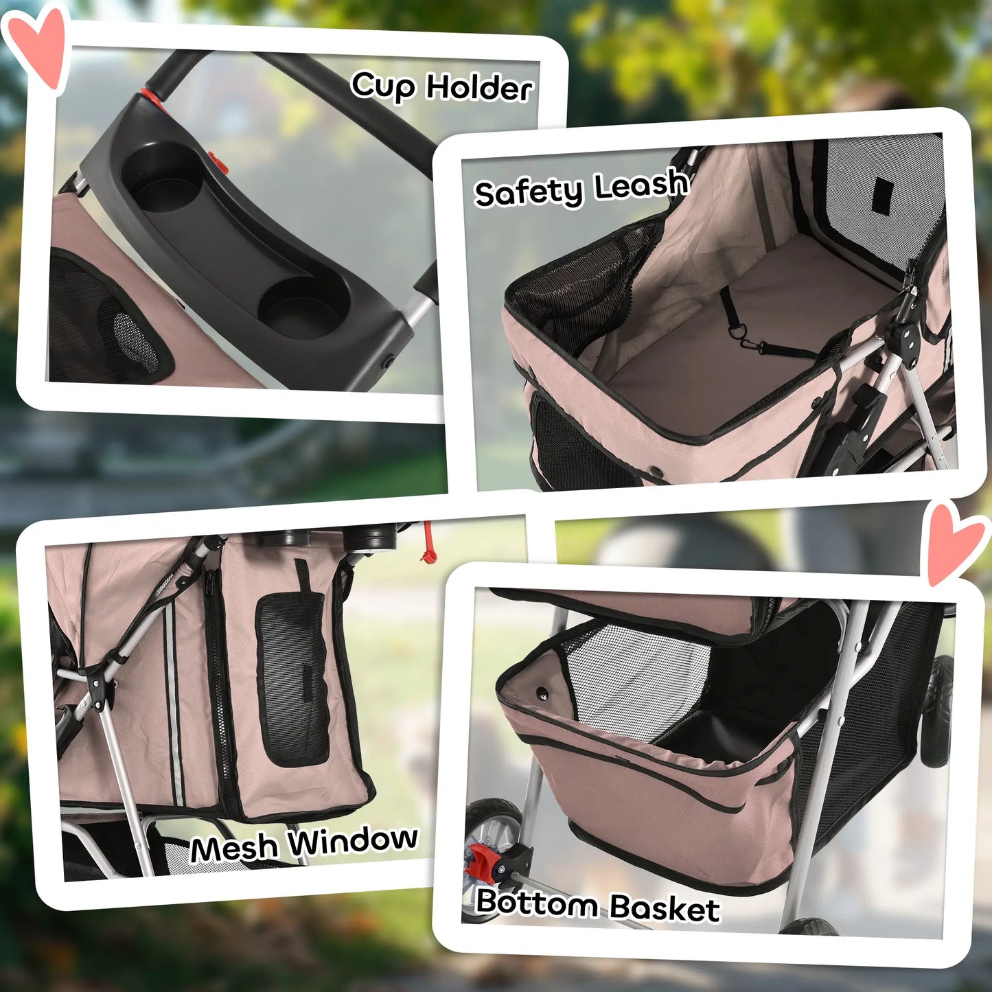 4 Wheel Dog Pet Stroller, Folding Sunshade Canopy, Brake, Safety Leash, Cup Holder, Brown Dog Bike Trailers & Strollers at Gallery Canada