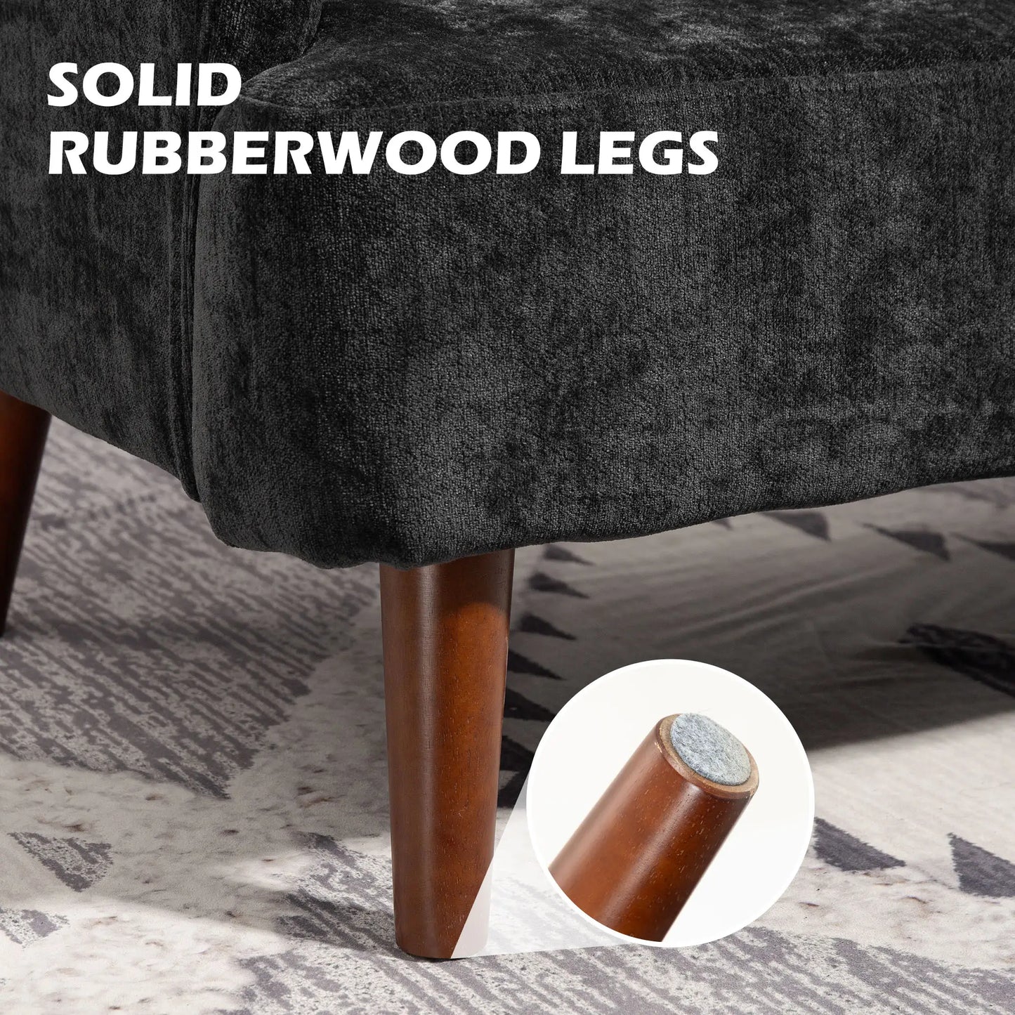 Velvet Fabric 2 Seater Sofa, Small Loveseat 8.3" Thick, Black 2-Seater Sofas at Gallery Canada