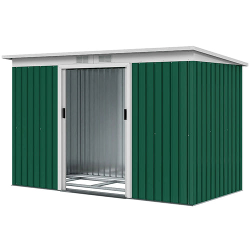 9' x 4' Metal Garden Shed, Ventilation, Doors, Dark Green