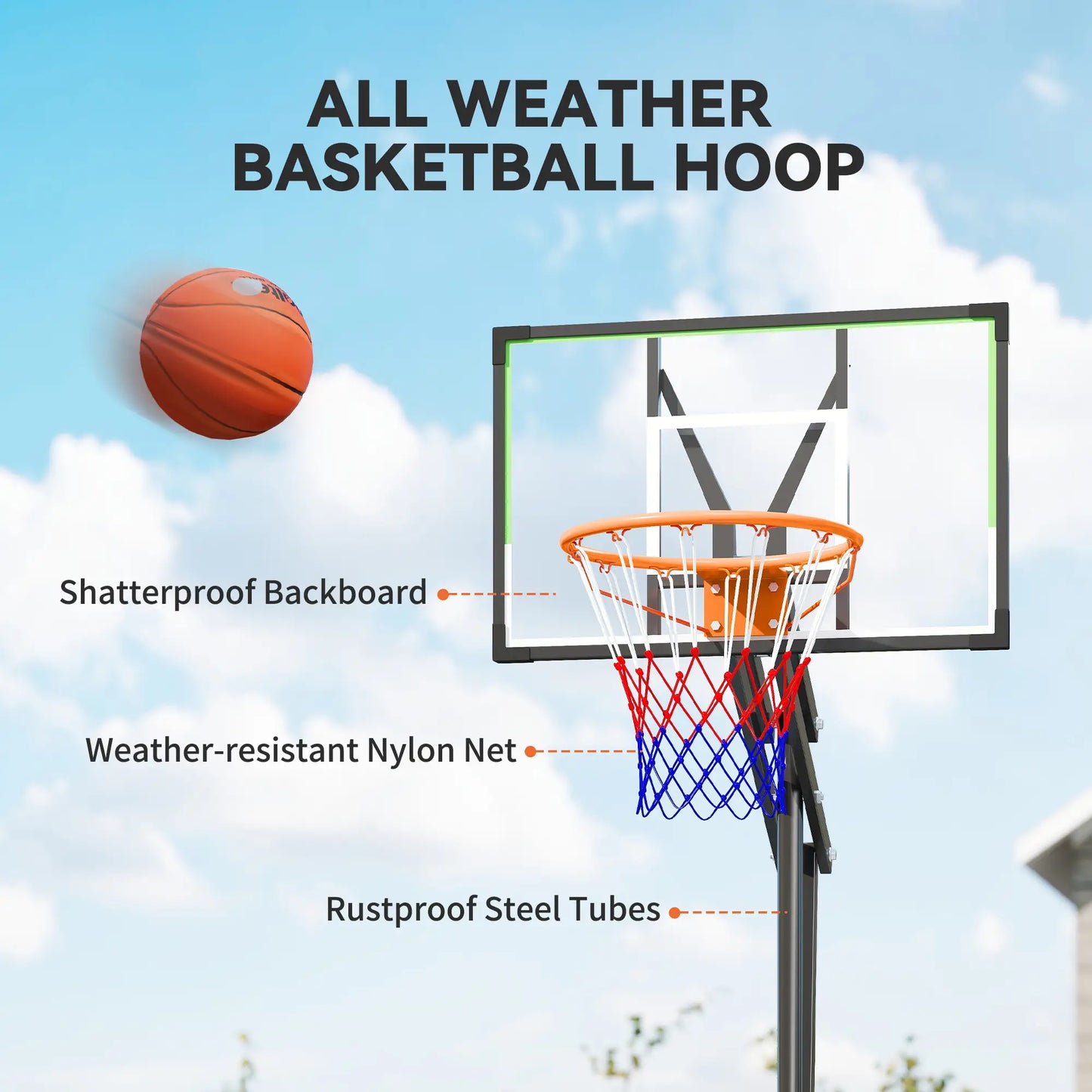 Adjustable Basketball Hoop, 4.1-8.5ft, 33" Shatterproof Board, 18" Rim Basketball at Gallery Canada