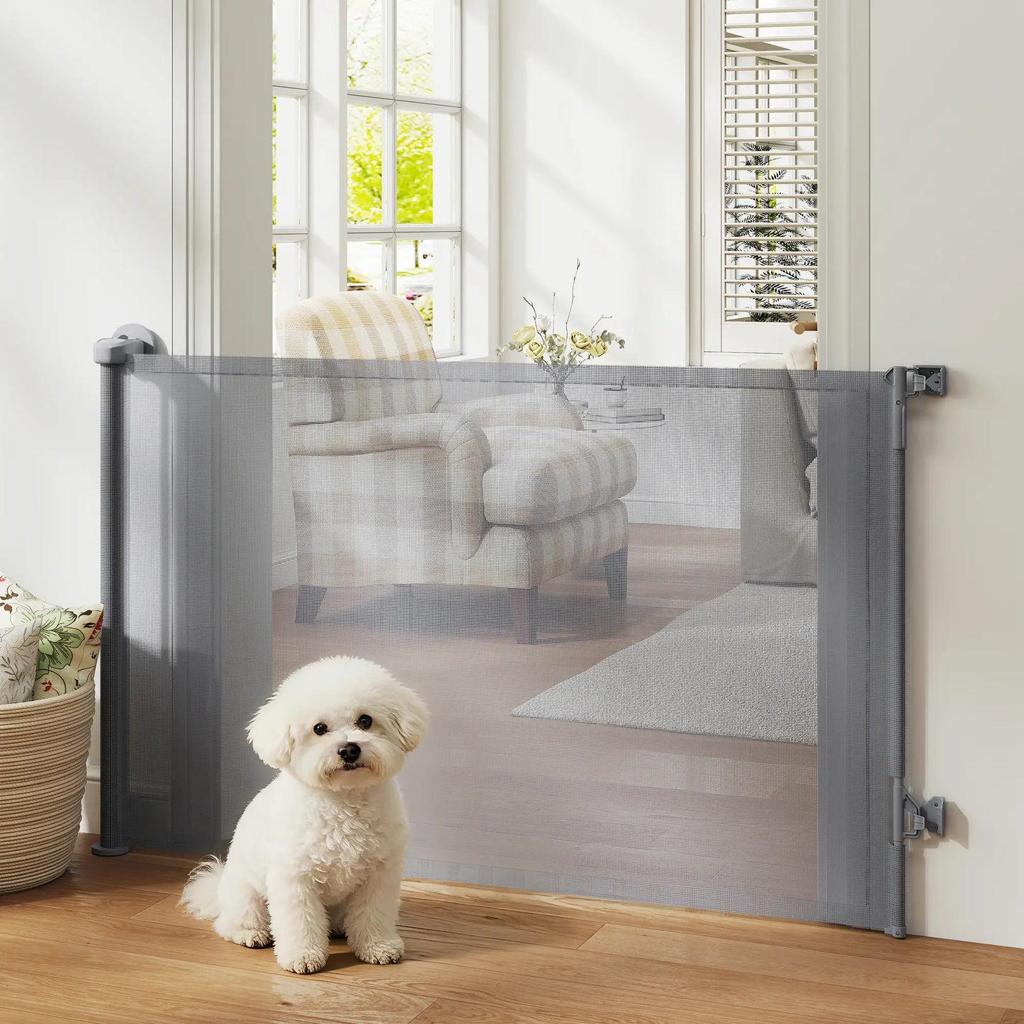 Retractable Dog Gate, 36.6" Tall, 55" Wide, Mesh Pet Gate for Stairs Pet Gates at Gallery Canada