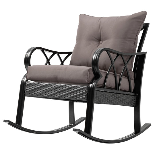 Outdoor Wicker Rocking Chair, Padded Cushions, Garden Patio Backyard, Grey Patio Chairs Black, Grey at Gallery Canada